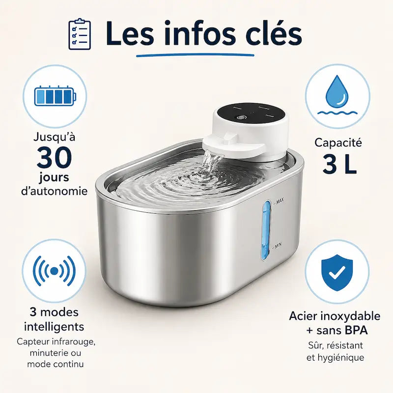 Fontaine chat sans fil à pile