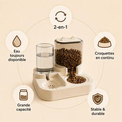 Distributeur croquettes & eau chat – 2-en-1