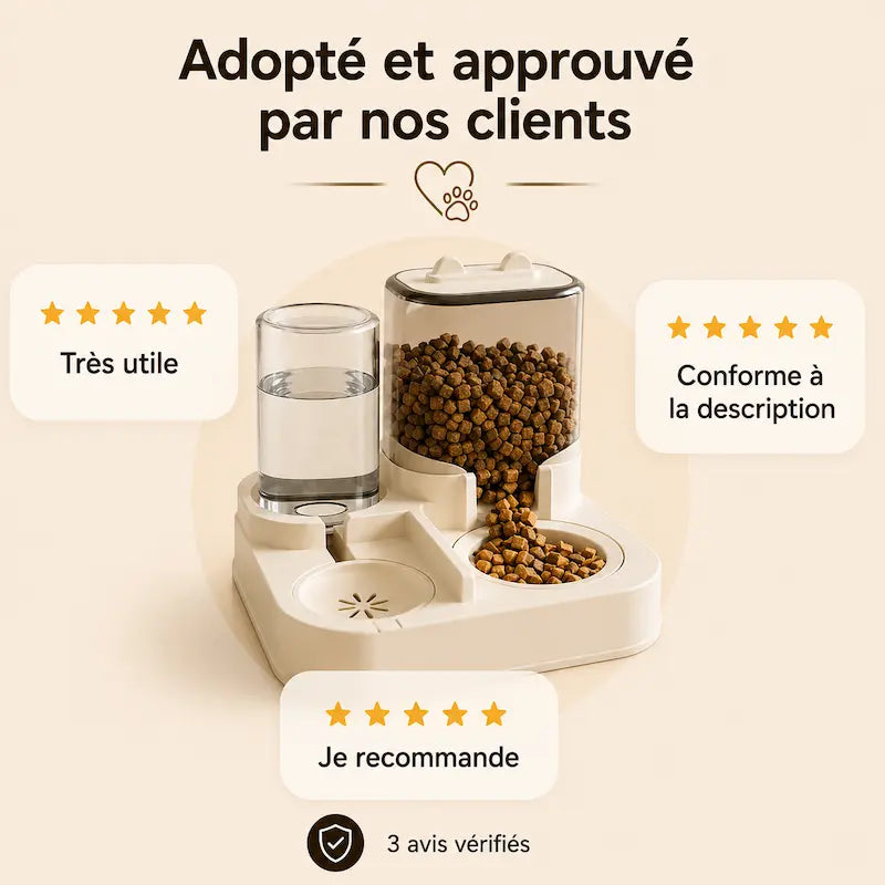 Distributeur croquettes & eau chat – 2-en-1