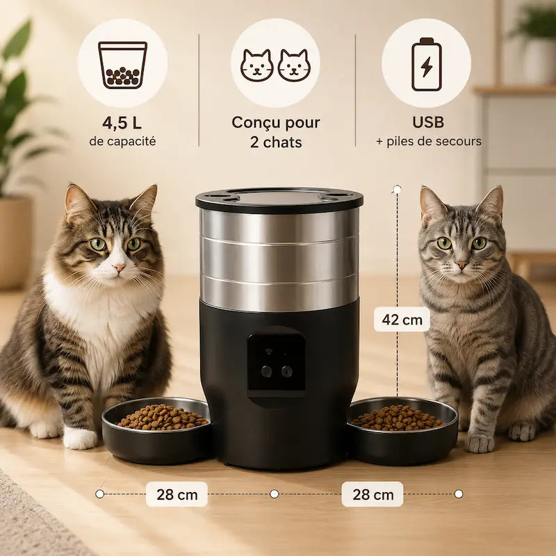Distributeur intelligent croquettes double chat