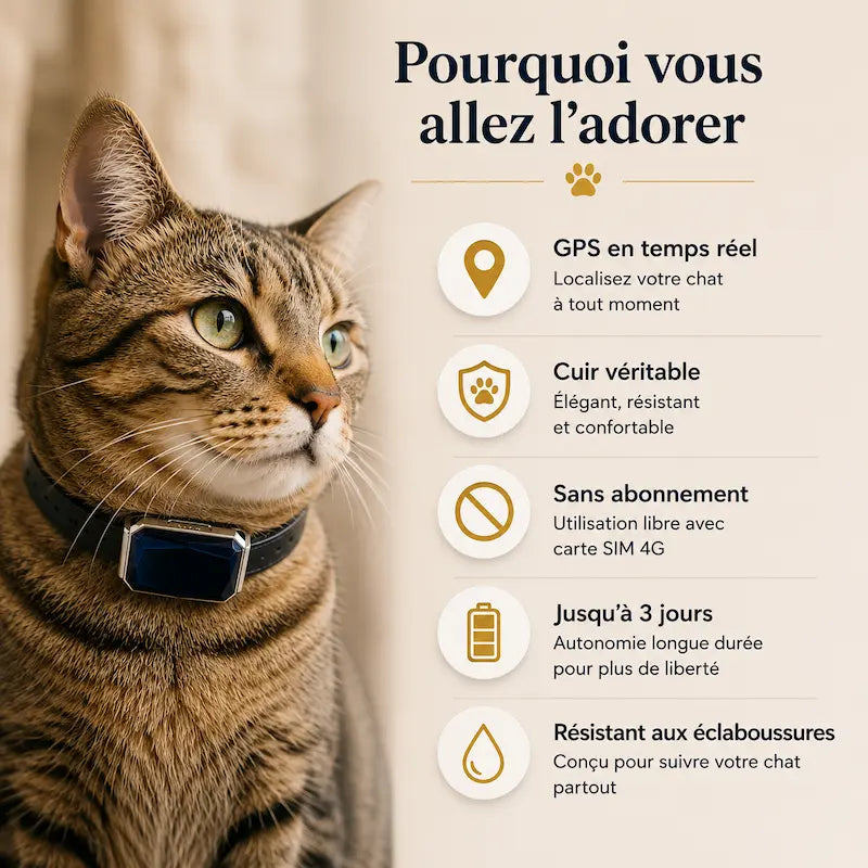 Collier GPS chat en cuir