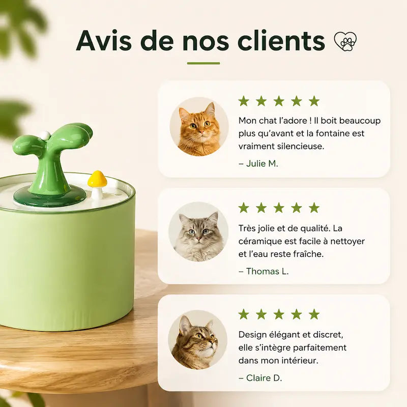 Fontaine à eau pour chat ultra silencieuse céramique