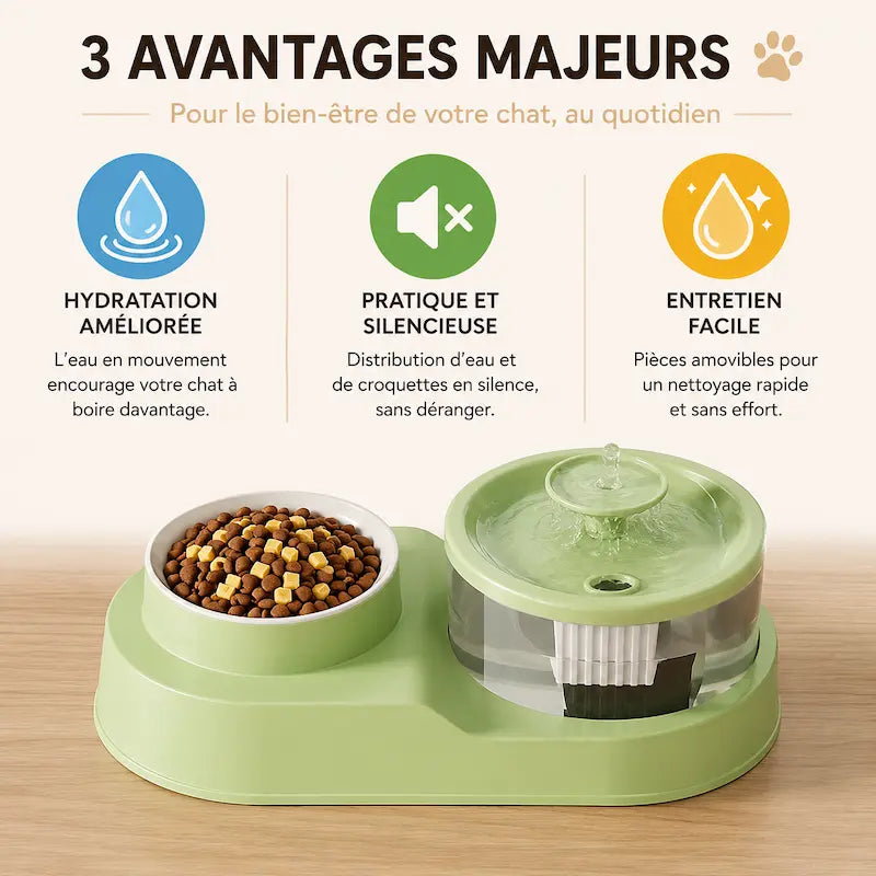 Fontaine eau & croquettes chat