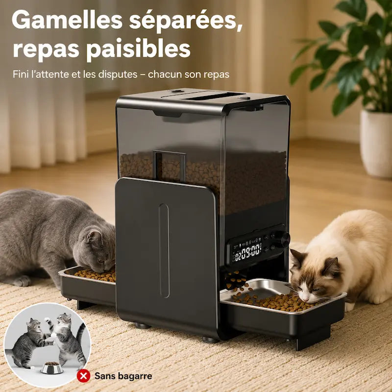 Distributeur de croquettes double pour chat