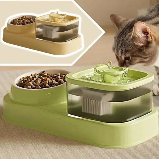 Fontaine eau & croquettes chat - 2-en-1 pratique | DuoFlow