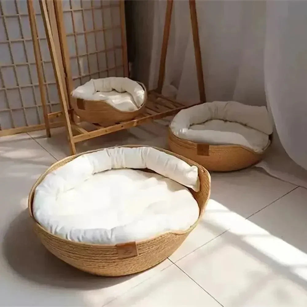Panier chat bambou naturel