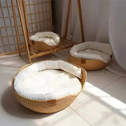 Panier chat bambou naturel