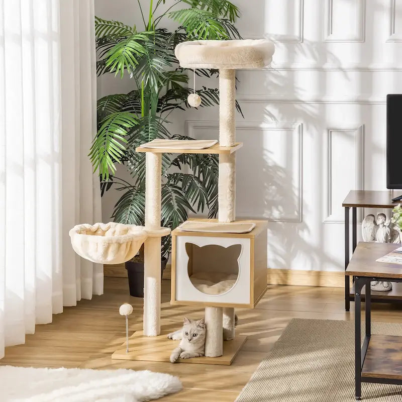 Arbre à chat en bois avec hamac