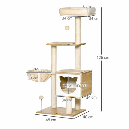 Arbre à chat en bois avec hamac