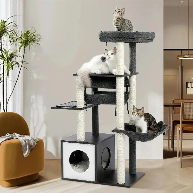 Arbre à chat moderne en bois multi-niveaux