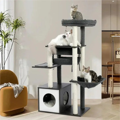 Arbre à chat moderne en bois multi-niveaux