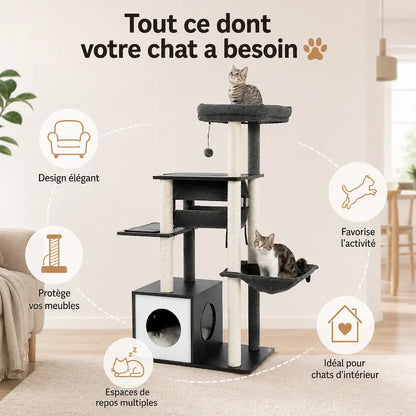Arbre à chat moderne en bois multi-niveaux