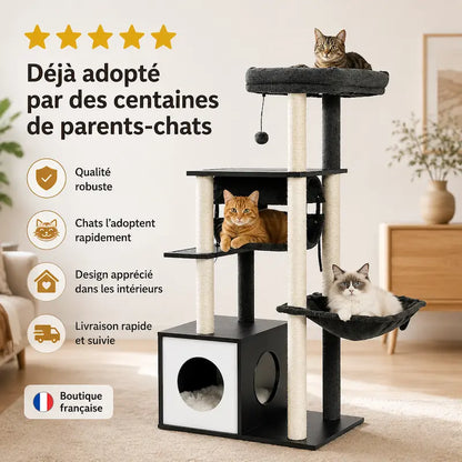 Arbre à chat moderne en bois multi-niveaux