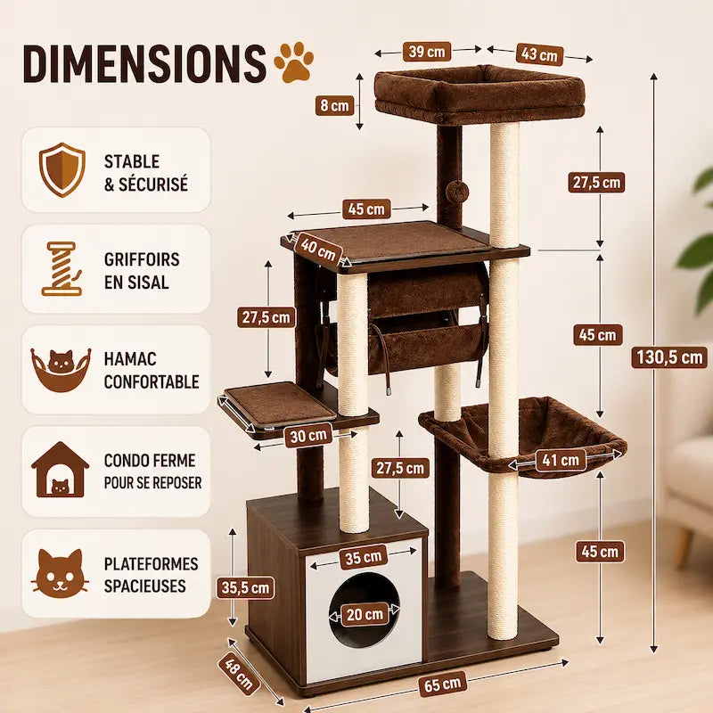 Arbre à chat moderne en bois multi-niveaux
