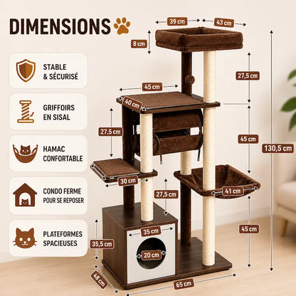 Arbre à chat moderne en bois multi-niveaux