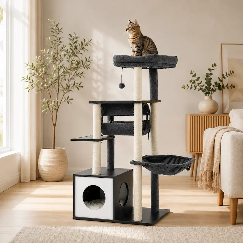 Arbre à chat moderne en bois multi-niveaux – Confort & escalade | CatHaven