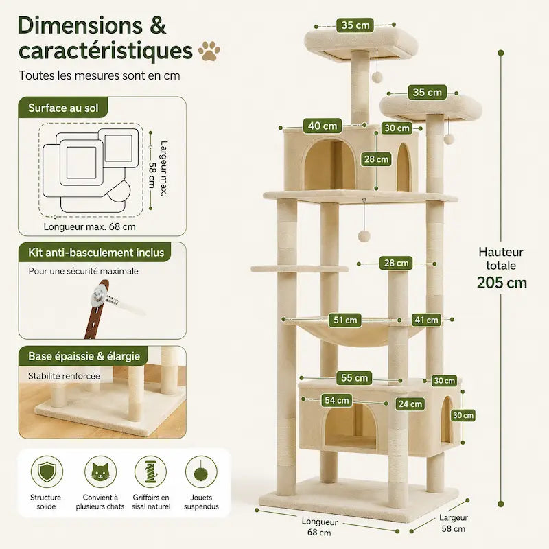 Grand arbre à chat multi-niveaux