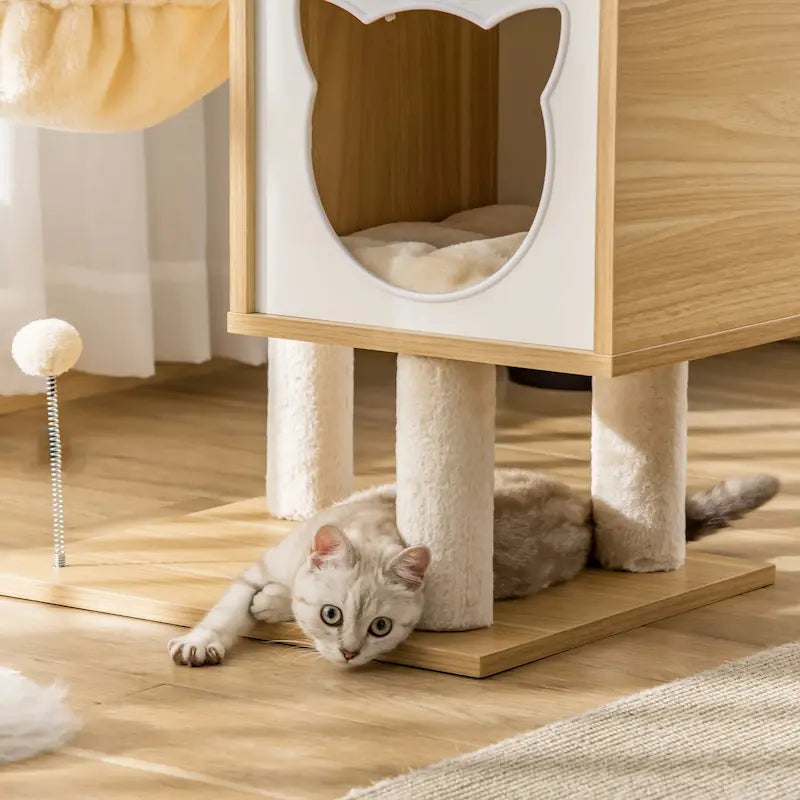 Arbre à chat en bois avec hamac